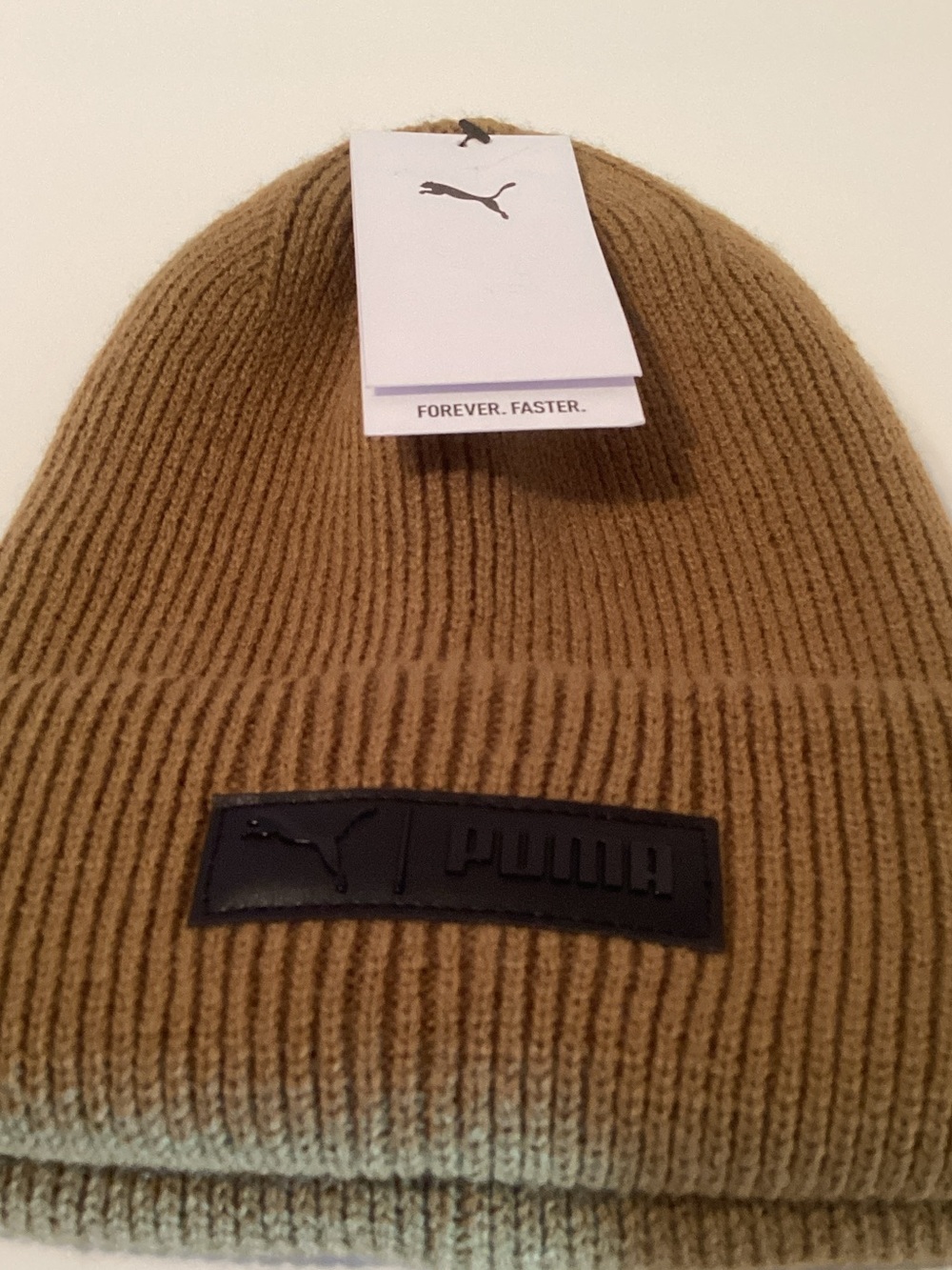 PUMA Rib Knit Beanie Hat - Tan NWT